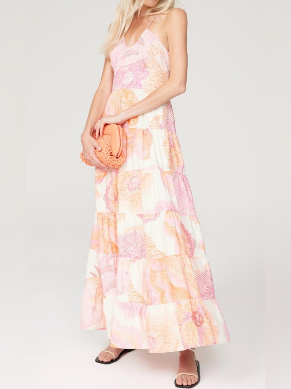 Hutch Astor Pink & Peach Floral Tiered Maxi Skirt